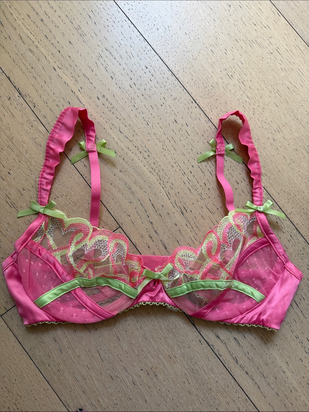 For Love & Lemons- Pink and Lime Lace Underwire Bra